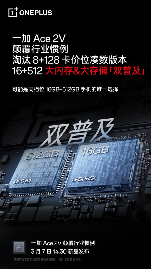 同档位唯一！一加Ace 2V普及16GB+512GB大容量组合