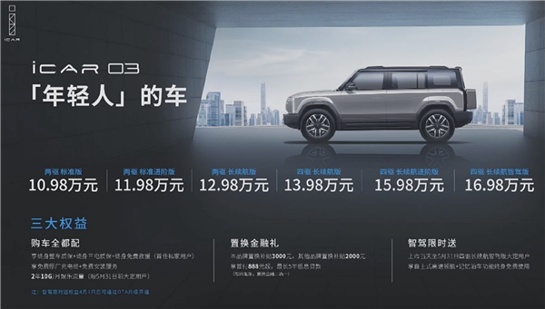 年轻人的第一台“方盒子”！奇瑞iCAR 03上市：10.98万起